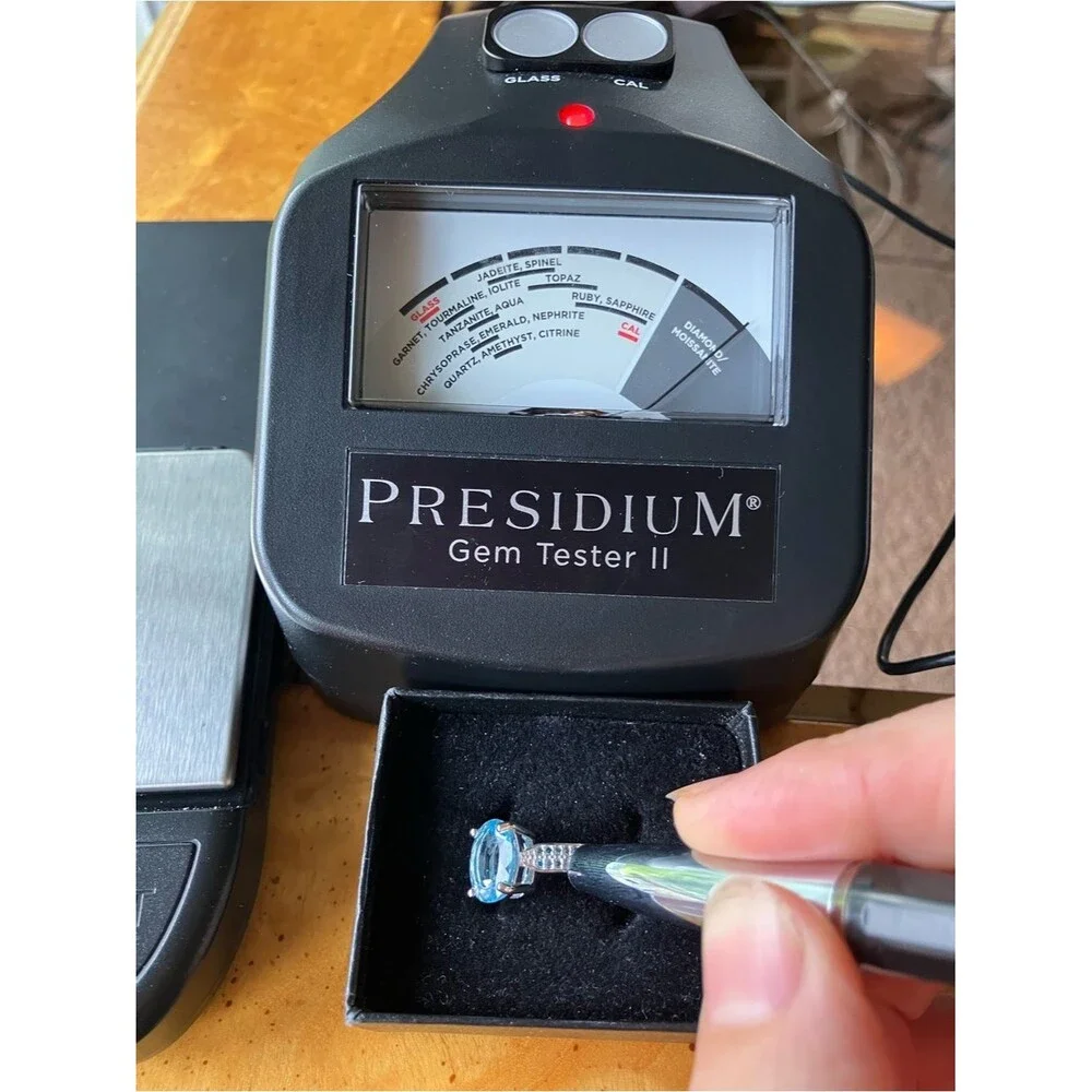 Natural Sky Blue Topaz Blue Diamond Sterling Silver Ring Size 8.75